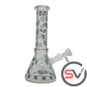 BEES AND HONEYCOMB GLASS MINI BEAKER 8inch - GREEN (GLOW IN DARK)